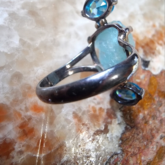 Vintage Blue Topaz & Raw Aquamarine Sterling Silver Ring - Picture 3 of 6